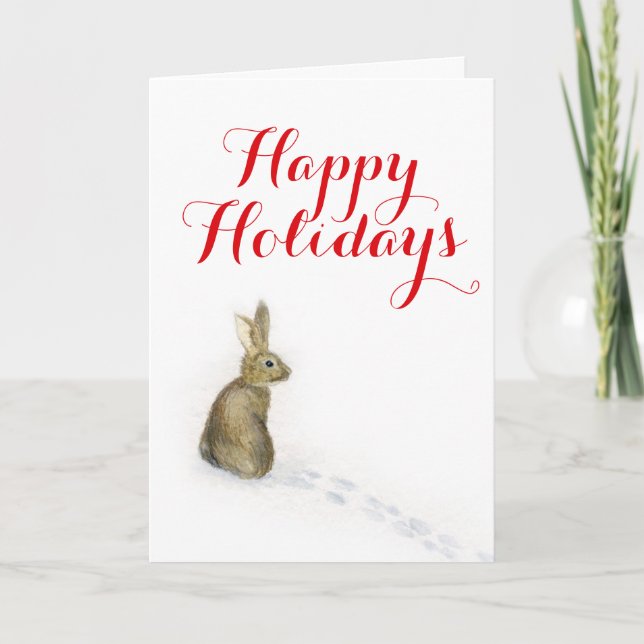 Kaninchen in der Schneekunst Weihnachtskarte Feiertagskarte (Vorderseite)