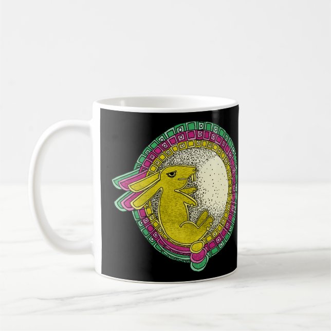 Kaninchen in der Tasse des Mondes (grün/rosa/gelb) (Links)