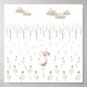Kaninchen in einem Feld von Blume Kinderzimmer Pos Poster