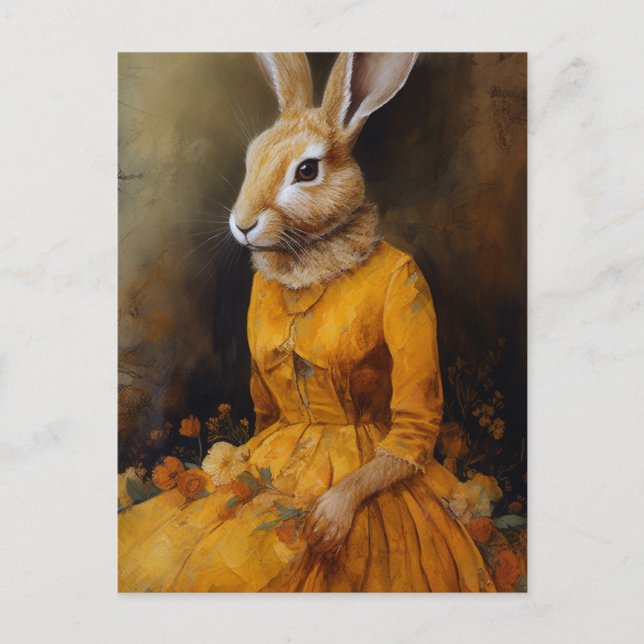 Kaninchen in einem gelben Kleid Postkarte (Vorderseite)