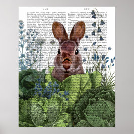 Kaninchen in einem Kohl-Patch Poster