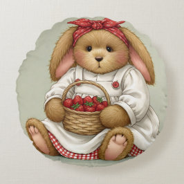Kaninchen in einem Wäschekleid mit Erdbeeren Rundes Kissen