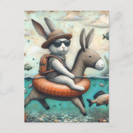 Kaninchen in einer Donkey Floating Digital Art Postkarte