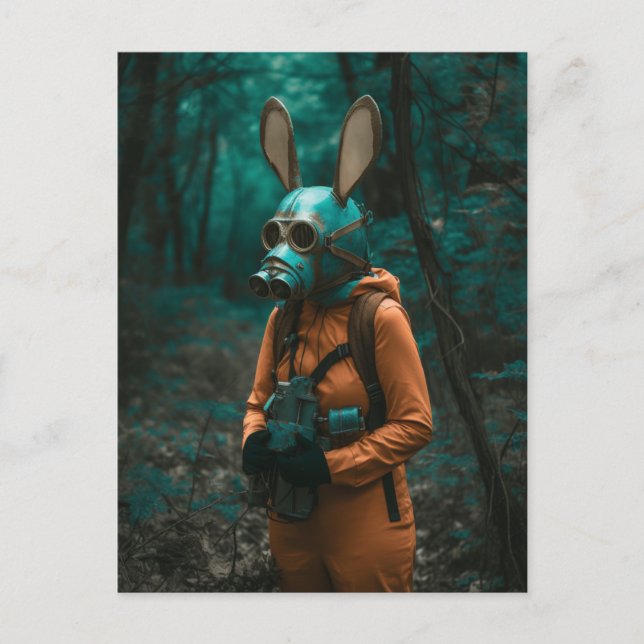 Kaninchen in einer Gasmaske Postkarte (Vorderseite)