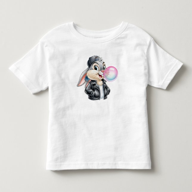 Kaninchen in einer Lederjacke mit Kaugummi von Na Kleinkind T-shirt (Vorderseite)