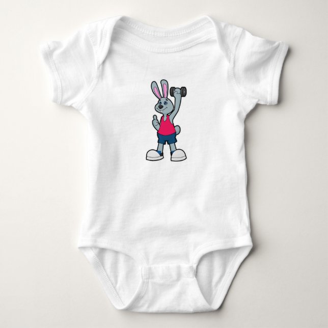 Kaninchen in Fitness mit Dumbell Baby Strampler (Vorderseite)