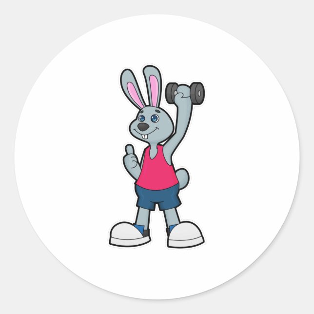 Kaninchen in Fitness mit Dumbell Runder Aufkleber (Vorderseite)