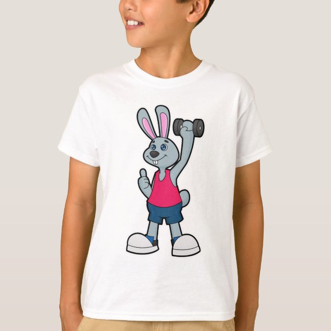 Kaninchen in Fitness mit Dumbell T-Shirt (Vorderseite)