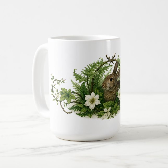 Kaninchen in floralem Laubwerk Kaffeetasse (Vorderseite Links)