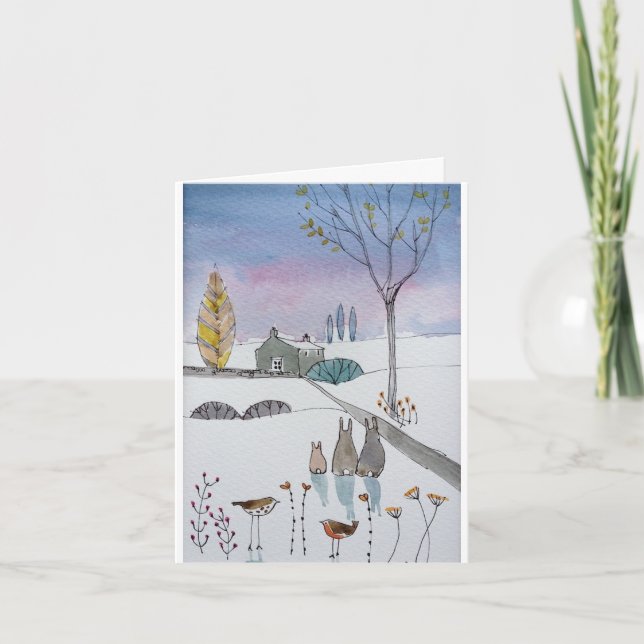 Kaninchen in Schneekarten Feiertagskarte (Vorderseite)