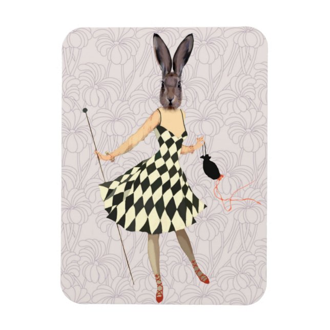 Kaninchen in Schwarz-weißem Kleid 2 Magnet (Vertikal)
