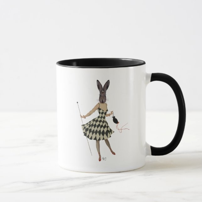 Kaninchen in Schwarz-weißem Kleid Tasse (Rechts)