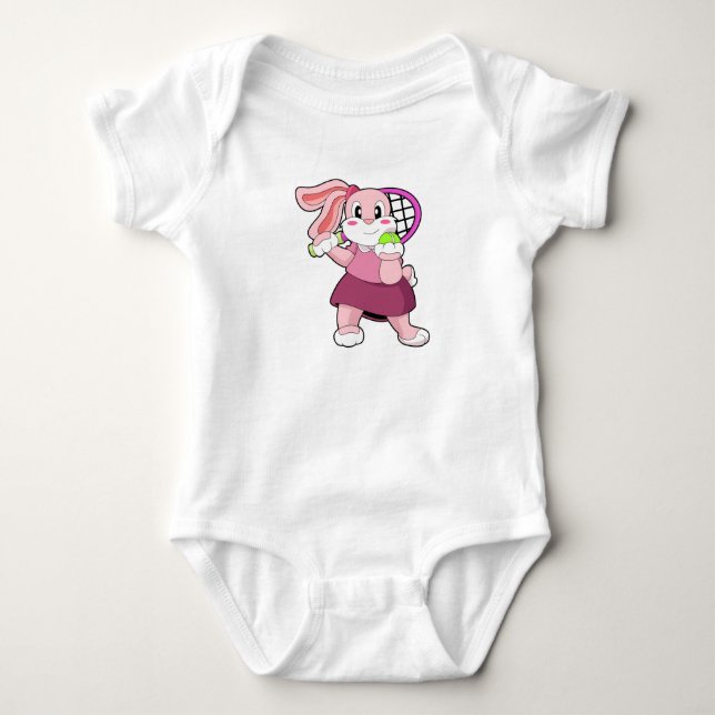 Kaninchen in Tennis mit Tennisschläger Baby Strampler (Vorderseite)