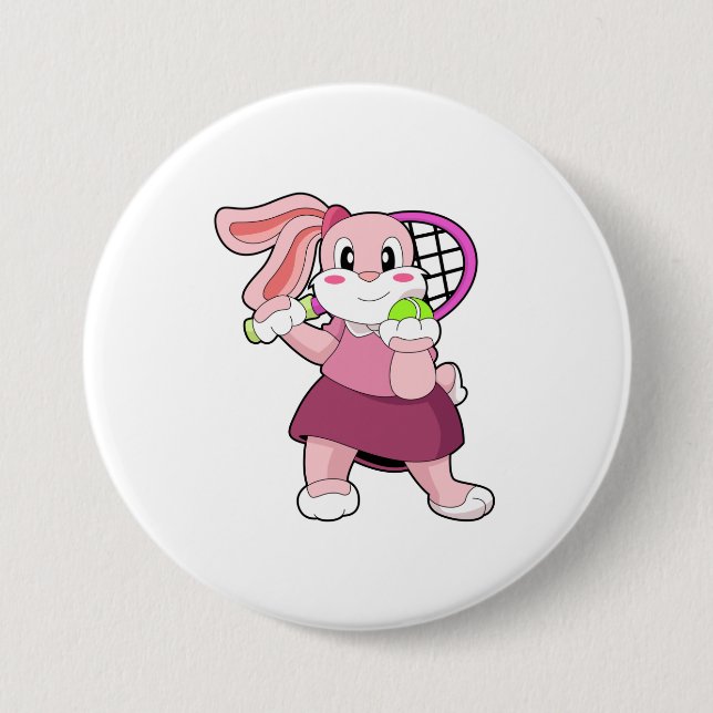 Kaninchen in Tennis mit Tennisschläger Button (Vorderseite)