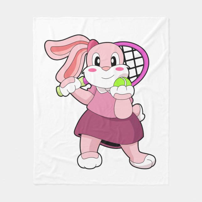 Kaninchen in Tennis mit Tennisschläger Fleecedecke (Vorderseite)