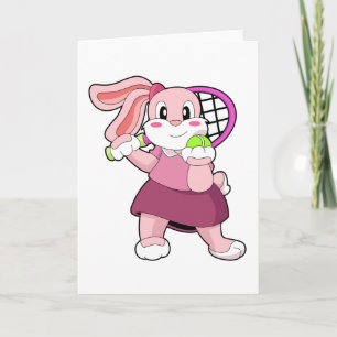 Kaninchen in Tennis mit Tennisschläger Karte