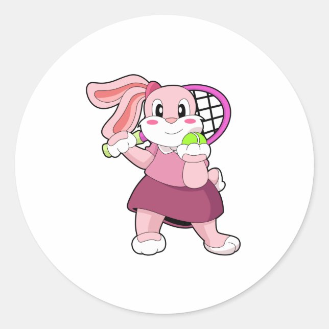 Kaninchen in Tennis mit Tennisschläger Runder Aufkleber (Vorderseite)