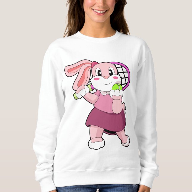 Kaninchen in Tennis mit Tennisschläger Sweatshirt (Vorderseite)
