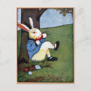 Kaninchen isst Gemüse unter einem Baum Postkarte