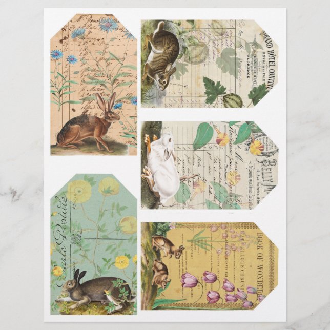 Kaninchen-Journaling-Tags Collage-Blatt (Vorderseite)