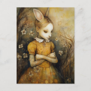 Kaninchen Kind in einem gelben Blumenkleid Postkarte