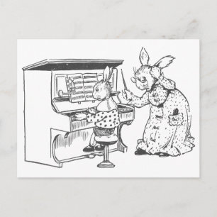 Kaninchen-Klavierlehrerin und ihr Schüler Postkarte