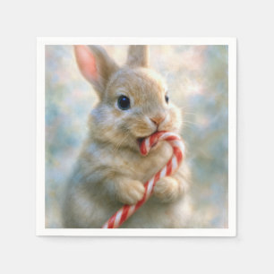 Kaninchen knabbert an einem Zuckerstock Serviette