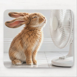 Kaninchen kühlt sich vor weißem Ventilator ab Mousepad