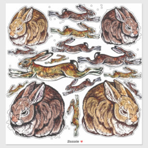 Kaninchen Leaping Hare Brown Pen & Tinte Große Vi Aufkleber