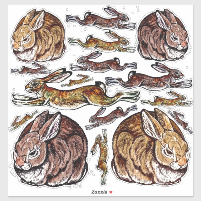 Kaninchen Leaping Hare Brown Pen & Tinte Große Vin Aufkleber (Blatt)