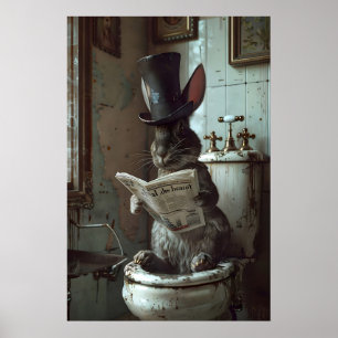 Kaninchen liest Zeitung auf Toilettendruck, Hase Poster