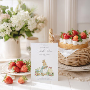 Kaninchen-Mama und Erdbeeren Kinderdusche Einladung