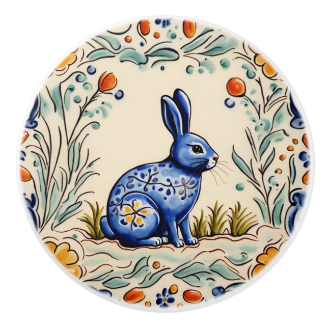 Kaninchen Mediterrane Volkstierart Keramikknauf (Vorderseite)