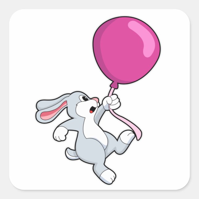 Kaninchen mit Ballon Quadratischer Aufkleber (Vorderseite)