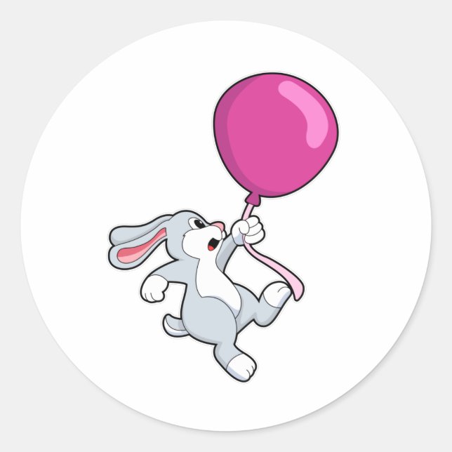 Kaninchen mit Ballon Runder Aufkleber (Vorderseite)
