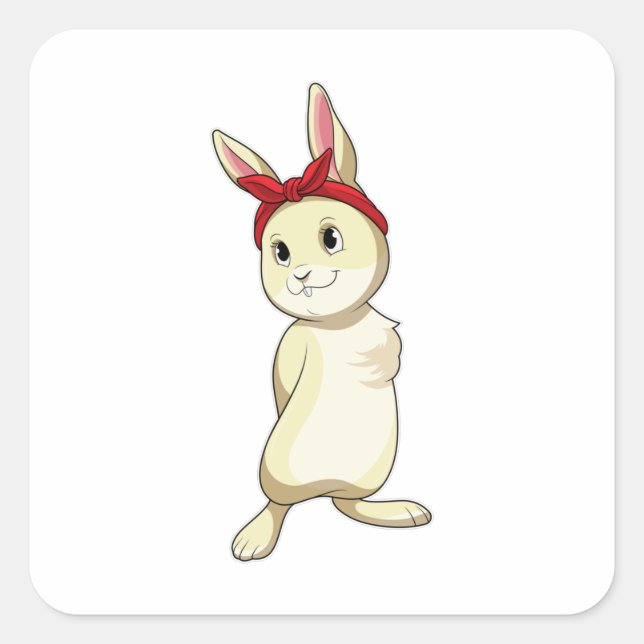 Kaninchen mit Bandana Quadratischer Aufkleber (Vorderseite)