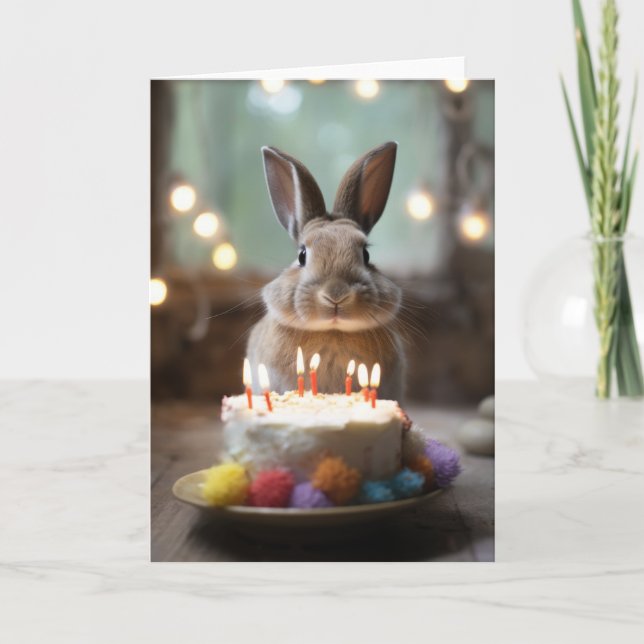 Kaninchen mit Birthday Cake Karte (Vorderseite)