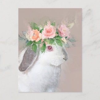 Kaninchen mit Blume Kronportrait Postkarte
