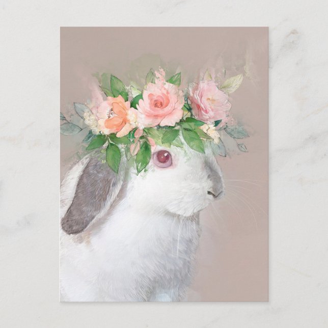 Kaninchen mit Blume Kronportrait Postkarte (Vorderseite)