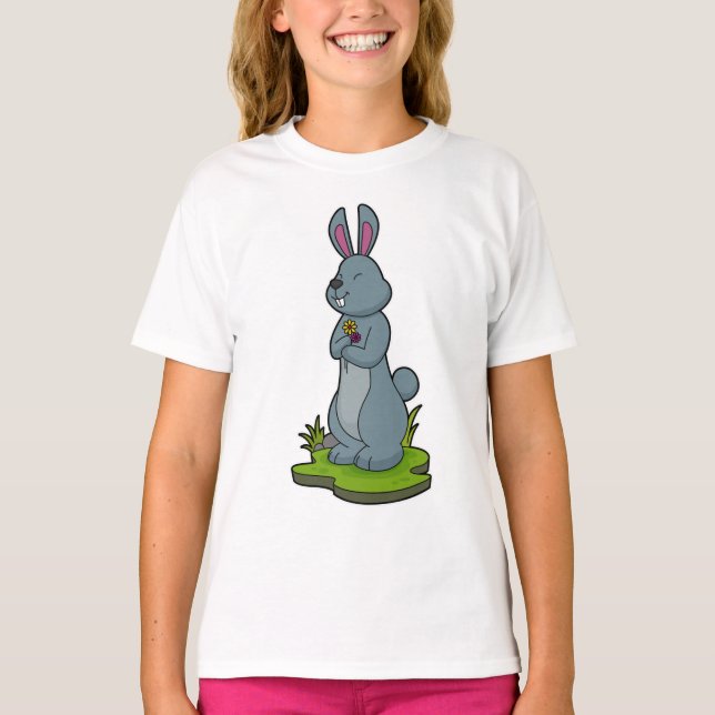 Kaninchen mit Blume T-Shirt (Vorderseite)