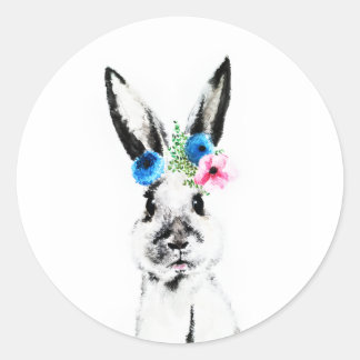 Kaninchen mit Blumen Runder Aufkleber