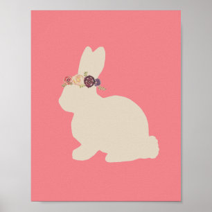 Kaninchen mit Blumenkopfschmuck Tiermalerei Poster