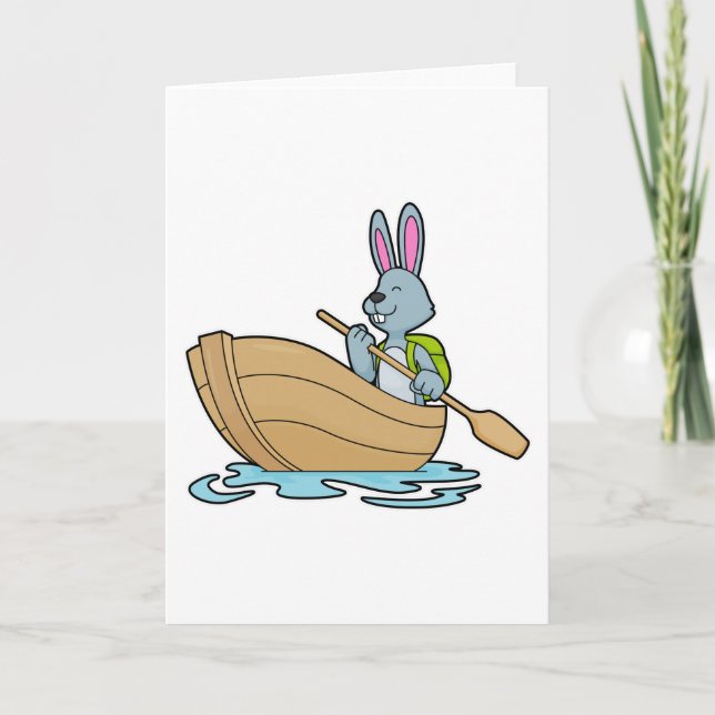 Kaninchen mit Boot & Paddel Karte (Vorderseite)