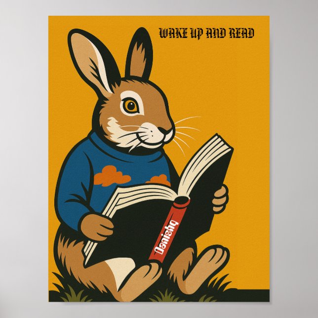 Kaninchen mit einem Buch - Weck hoch und lese! Poster (Vorne)