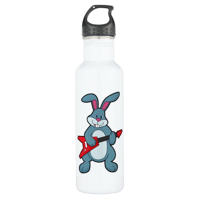 Kaninchen mit Gitarre Edelstahlflasche (Vorderseite)