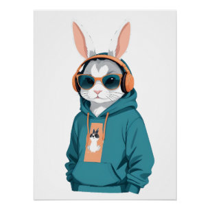 Kaninchen mit Hoodie Funny Coole Tierart Poster