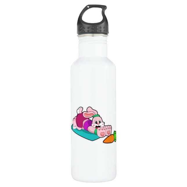 Kaninchen mit Karotte bei Yoga auf Yoga-Matte Edelstahlflasche (Vorderseite)