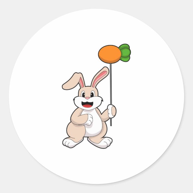 Kaninchen mit Karrot als Ballon.PNG Runder Aufkleber (Vorderseite)