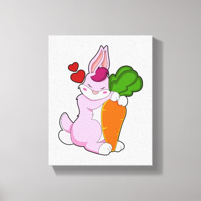 Kaninchen mit Karrot und Herz Leinwanddruck (Vorderseite)