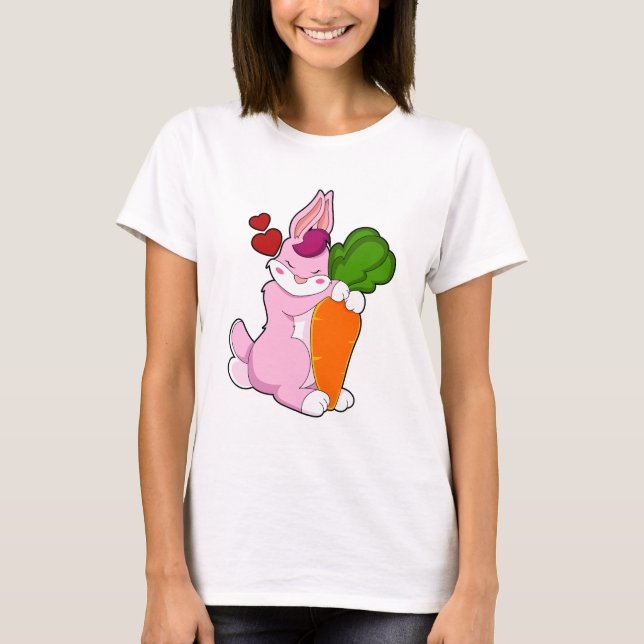 Kaninchen mit Karrot und Herz T-Shirt (Vorderseite)